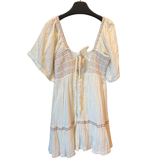 Babydoll Mini Dress Free People Smocked Puff Sleeve Square Neck S Boho Festival - Picture 8 of 11